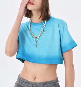 Logo personnalisé dames bleu clair col rond T-shirt surdimensionné lavé poids lourd t-shirts vierges - Product Image 3