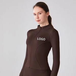 แจ็กเก็ตกีฬาผู้หญิงแบบซิปรูดและน้ำหนักเบาชุดออกกำลังกายแขนยาวเข้ารูปติดโลโก้ได้ตามต้องการ - Product Image 4