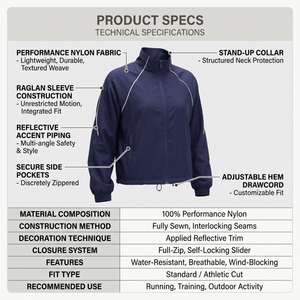 <b>Women's</b> Lightweight 100% Nylon Zip-Up Breathable Wind Resistant Athleisure <b>Jacket</b> with Full-Length Turn-down Collar Side Pockets - Product Image 5