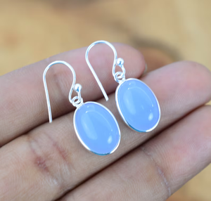 Wholesale 925 Sterling Silver <b>Handmade</b> Statement <b>Earrings</b> Blue Chalcedony Oval Gemstone Beautiful Statement Jewelry for Gift - Product Image 2