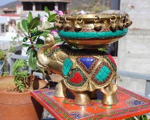 หัตถกรรมหินทองเหลือง nirmala ช้าง urli สำหรับตกแต่งบ้านของขวัญงานแต่งงานตกแต่งเทศกาลแฮนด์เมดระฆังหินหลากสี - Product Image 2