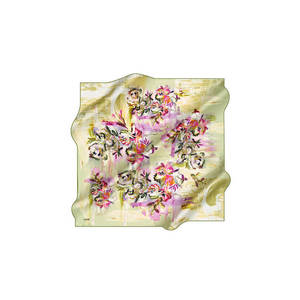 Vintage Floral <b>Silk</b> Square Scarf-Light <b>Green</b> Digital Print - Product Image 1