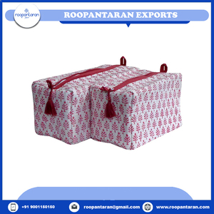 Sacs à cosmétiques en gros, bloc de main indien, coton imprimé, matelassé, ensemble de 2 sacs à cosmétiques en coton rembourré, à vendre - Product Image 2