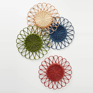 Vente en gros de sets de table ronds en rotin tissés naturels faits à la main, assiettes de présentation blanches, sets de table ronds en rotin - Product Image 6