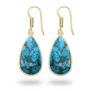 Blue Copper Turquoise Earrings Natural Gemstone Jewelry 18K Gold Plated brass Wholesale Handmade Jewelry for women earrings - Product Image 5
