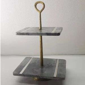 Outils d'affichage de présentoir de gâteau de luxe noir en marbre et métal durable pour gâteaux Desserts servir des cupcakes pour le mariage et la fête d'anniversaire - Product Image 1