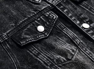 Veste en jean pour homme, veste en jean décontractée, déchirée, coupe ajustée, veste de camionneur extensible, manteau en jean décontracté classique - Product Image 3