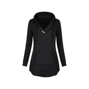 Sudadera con capucha de gran tamaño con hombros caídos personalizada 1 pieza de otoño largo de punto con capucha patrón sólido - Product Image 3