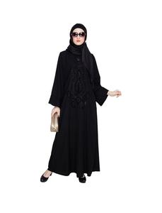 Robe abaya moderne décontractée de style Dubaï et Turquie Abaya en lin ornée de fleurs ouverte sur le devant pour les musulmans Modeste Hot Fashion - Product Image 6