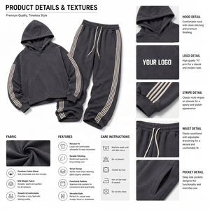 Ensemble de survêtements rayés pour hommes, pantalon large et sweat à capuche oversize, streetwear personnalisé, vente en gros OEM/ODM, mode urbaine décontractée USA - Product Image 5