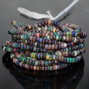 Cuentas de ópalo de Fuego Negro sueltas de piedra de nacimiento de octubre genuina, hebras de Rondelle de gran tamaño, Ópalo negro de fuego para la fabricación de joyas - Product Image 1