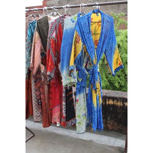 Kimono Largo de seda hecho a mano para mujer, bata de baño estampada, chaqueta para verano y primavera, estilo Gowon - Product Image 4