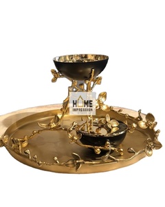 Cuenco de lujo negro de lujo artesanal moderno con cuencos de diseño únicos de Color dorado con cuencos de diseño de hojas antiguas - Product Image 1