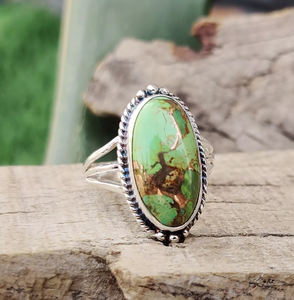 Classics Natural Green Copper <b>Turquoise</b> Gemstone <b>Ring</b> 925 Sterling Silver 10x14mm Oval Shape Bohemian Statement Women's Jewelry - Product Image 5