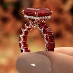 Anillo de Compromiso con Halo de Diamantes Creados en Laboratorio, Corte Esmeralda Rosa, 4 Quilates, Piedra Rosa Radiante, Joyería Nupcial, Anillo de Aniversario para Ella - Product Image 1