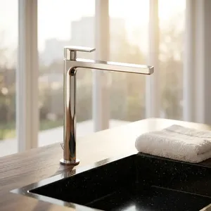 Grifo de Lavabo Alto Gessi, Mezclador de Latón Cromado Pulido, Diseño Arquitectónico Moderno para Lavabos de Encimera - Product Image 3