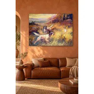 Impression sur toile de Fida Setters chassant des oiseaux dans des champs au coucher du soleil - Product Image 3
