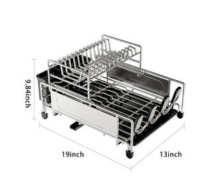 Égouttoir à vaisselle moderne pliable à double niveau en acier inoxydable détachable, grande capacité, organisateur de rangement, support de séchage pour ustensiles - Product Image 2