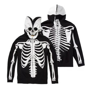 Sweats à capuche zippés pour hommes couleur noire hiver Street Wear 350 GSM sweats à capuche avec motif squelette sweats à capuche sur le thème - Product Image 1