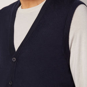 Chaleco informal de invierno de Color marino con cuello en V para hombre de Cachemira 100%, servicio directo de fábrica OEM al por mayor - Product Image 2