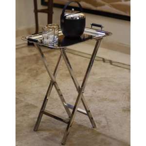 Plateau de service en métal au design antique à 3 niveaux avec support et plateau doré et support fini avec revêtement en poudre noire - Product Image 3