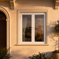 Fenêtre en PVC laminé imitation bois, finition bois naturel, double vitrage décoratif