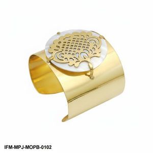 กำไลข้อมือทองเหลืองงานทำมือสำหรับผู้หญิงกำไลข้อมือแบบถักลายมุก - Product Image 4