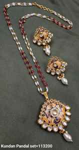 Indian Traditional & Fashionable Gold Plated Flower Stylish Drop & Kundan Copper Pendant Necklace <b>Set</b> for Women With Chain - Product Image 6