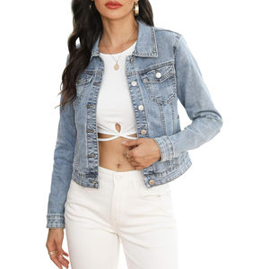 Elegant <b>Women</b> Turn Down Collar Denim Jacket <b>Women</b> Loose <b>Short</b> Outerwear <b>Women</b> Denim Jacket OEM Breathable <b>Jeans</b> Jacket - Product Image 2