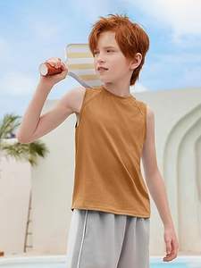 Débardeur pour enfants uni 100% coton sans manches en plein air décontracté enfants garçons enfant gilet maillots ras du cou débardeurs avec Logo personnalisé - Product Image 3