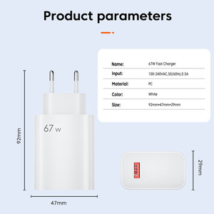 อะแดปเตอร์ชาร์จเร็ว 67W USB สำหรับ Xiaomi 14 13 12 11 10 Ultra Redmi Note 12T 13 Pro Turbo Realme โทรศัพท์มือถือ วัสดุ GAN รองรับ PD 5V/3A หัวปลั๊กแบบ US - Product Image 4