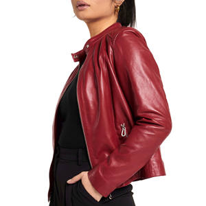 Nueva chaqueta de cuero PU para mujer, cuello vuelto, cremallera, bolsillos, corta, motocicleta, señora, chaqueta negra ajustada informal con cremallera - Product Image 3