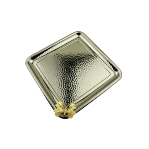 Postre de Metal de gran tamaño de Calidad exclusiva para bandeja de servidor de galletas con asa de hoja Bandeja decorativa moderna para Catering - Product Image 5