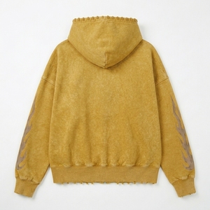 <b>Yellow</b> Distressed Zip Up <b>Hoodie</b> <b>Men</b> Oversized Streetwear Graphic Fleece Sweatshirt Custom Casual Fashion Jacket - Product Image 4