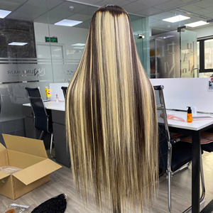 Peluca de Cabello Humano Liso Marrón Ombre de Lujo, con Encaje Completo 13x6 HD Transparente, Sin Pegamento, Cabello Remy Indio, 250% de Densidad - Product Image 4