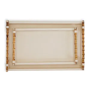 Gran oferta, bandeja de servicio blanca personalizada OEM con asa para Hotel, decoración del hogar, bandeja de almacenamiento, bandeja de cuero PU de lujo - Product Image 4