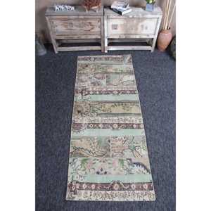 Tapis de 2,7 x 6,9 pieds, petit tapis vintage, tapis patchwork vert - Product Image 1