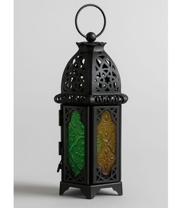 <b>Moroccan</b> Cutout Lantern with Hexagonal Black Metal Candle Holder Embossed Panels and Domed Top - Product Image 3