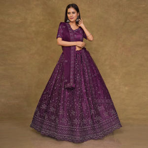 Opulent Net Lehenga Choli Highlighting Fine Surface Embroidery, Fluid Volume Silhouette, Ornamental Hem <b>Detail</b> - Product Image 4