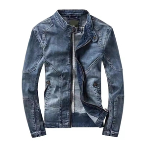 Vente en gros de veste en jean de couleur bleue solide pour hommes veste en jean de grande taille en tissu respirant de haute qualité avec fermeture éclair pour hommes - Product Image 1