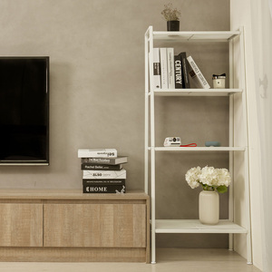 White Metal Four-Tier <b>Standing</b> Bookshelf Minimalist Storage Rack for Living Room - Product Image 1