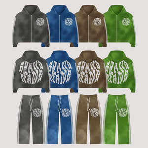 Conjunto de Sudadera con Capucha y Pantalones Deportivos con Cremallera y Efecto Desgastado por el Sol, Marca Personalizada, Fabricación 2026, Estilo Invernal para Hombre - Product Image 1