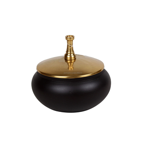 Metal Jewelry <b>Box</b> With Copper Plating Finishing Round Shape Golden Leaf Inlay Excellent Quality For Organizing Jewelry - Product Image 3