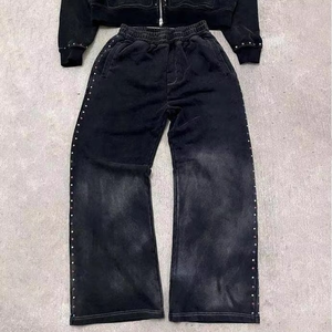 Conjunto de Sudadera con Capucha y Pantalones Deportivos de Felpa Francesa 100% Algodón de 500 g/m², Lavado Ácido, con Pedrería - Product Image 3