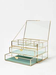 Boîte à bijoux contemporaine en métal et en verre, design élégant, idéale pour la décoration et le rangement minimalistes de la chambre à coucher - Product Image 4