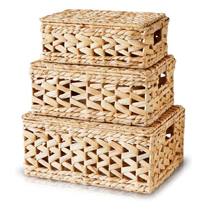 Boîte de rangement pour décorations de Noël, boîtes à couvercle en jacinthe d'eau, organisateur tissé à la main, vente en gros - Product Image 1