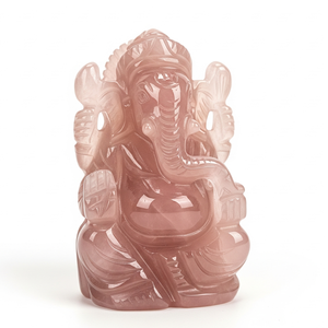 Statue de Ganesha de seigneur indien fait à la main sculpté pierre précieuse de quartz rose gravure religieuse artisanat pierre semi-précieuse d'Inde - Product Image 1