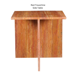 Mesita de Noche de Mármol Travertino Rojo, Moderna, Cuadrada, de Diseño, de Piedra, Muebles de Dormitorio de Lujo, Diseño Minimalista Rústico - Product Image 5