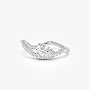 Anillo distintivo con diamantes en forma de pera y pavé ondulado, 0.67 Ct, E-F VS, diamante cultivado en laboratorio, oro macizo de 14K, para uso diario, regalo para damas - Product Image 2