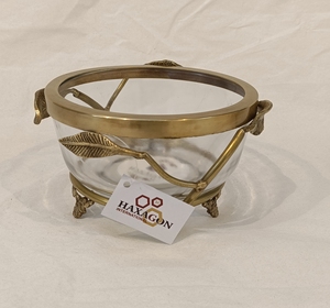 Cuenco de metal y vidrio de alta calidad, cuenco de servicio de forma redonda de trabajo elegante con metal dorado para decoración de bodas - Product Image 4